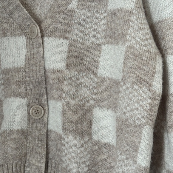 Sincerely Jules Cropped Checkboard Sweater White Cream Tan Size Large L Cardigan - Picture 4 of 6